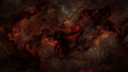 A dark, abstract background with blurred, swirling patterns in shades of brown and black red,