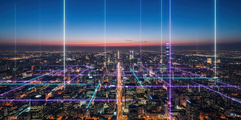 Futuristic line kuala concept technology point connection connect abstract city wave lumpur landscape glowing network over modern skyline at dusk