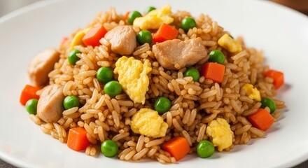 Delicious chicken fried rice with vegetables on a plate