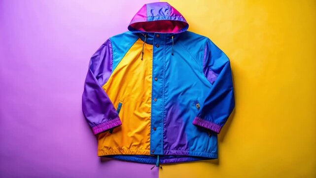 Colorful hooded jacket on bright background fashion apparel design