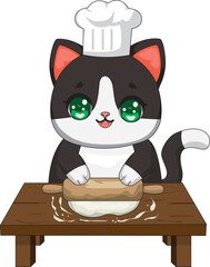 Fototapeta premium Cat Making Food Kitten Baker Cooking Chef Hat Kitty Vector