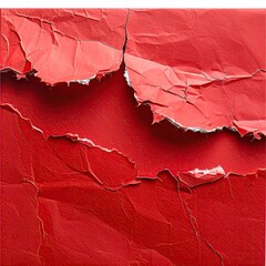 Crimson torn paper with rough edges and many creases