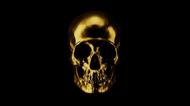 Luxury golden skull nodding head Yes gesture, seamless loop of agreement or approval concept 3D animation.