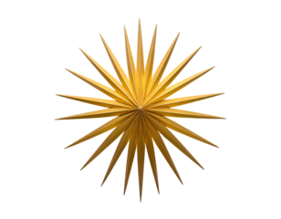 A radiant golden starburst ornament with many pointed rays
