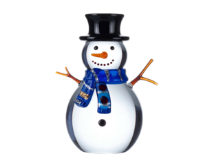 Festive glass snowman with hat, scarf, and carrot nose