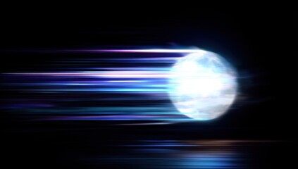 Abstract digital illustration of a glowing, crystalline object moving through space
