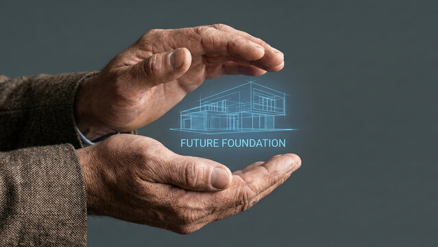 Senior hand protection future foundation house hologram care - Powered by Adobe
