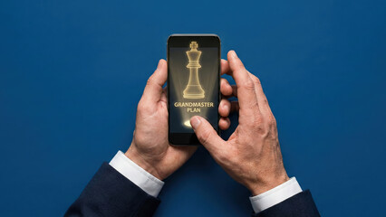 Strategy chess smartphone high level planning business concept confident chess strategy on smartphone high level planning for success