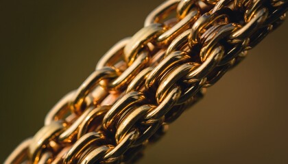 Close-up gold chain texture with interlocking links and reflective highlights, realistic macro detail, luxury jewelry surface, metallic shine, clean and elegant composition.