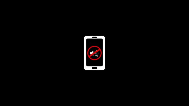 Smartphone with Mute Icon and Red Prohibition Sign on Black Background mobile phone silent. 4k video