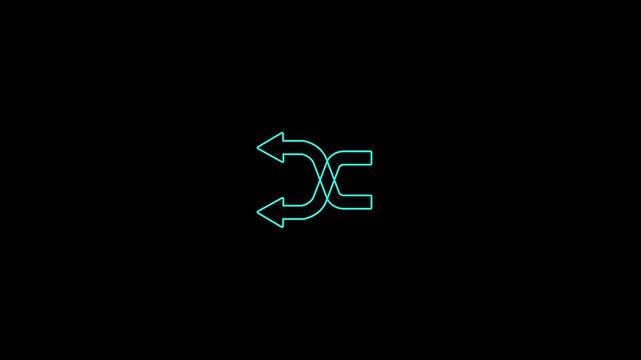 Cyan outline of shuffle icon with arrows on black background symbol music