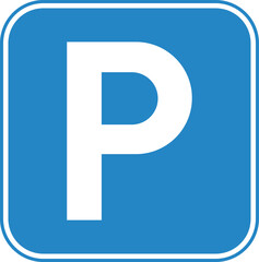 Blue and white parking sign with large letter P transportation