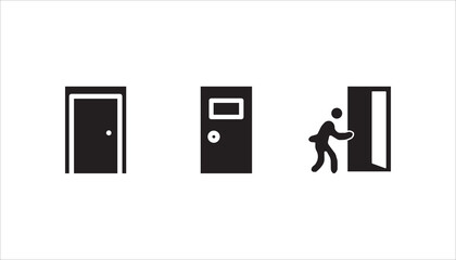 Doors set opened and closed door icon set,	
