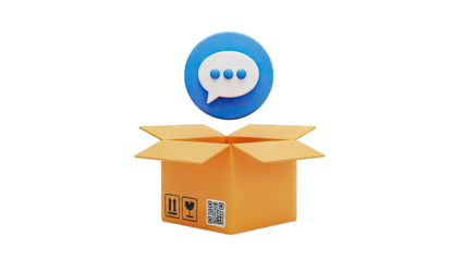 3D Box with Chat Bubble Icon