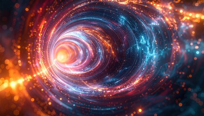 Vibrant Cosmic Wormhole Vortex with Swirling Energy and Particles.