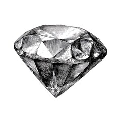 Fantasy gemstone, sparkling ruby jewel, hand drawn ink sketch, game treasure icon.