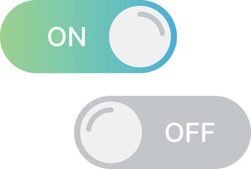 Toggle switch ON with green blue gradient and OFF with grey gradient button