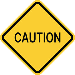 Yellow diamond caution sign with black border and text diamond shape warning