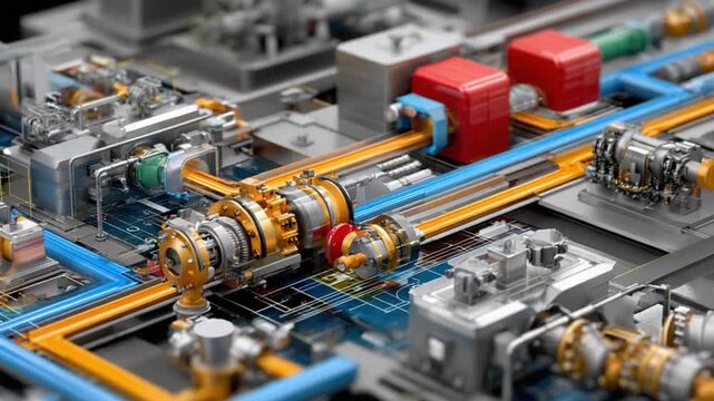 Intricate Machinery: A close-up perspective of complex industrial equipment reveals an intricate network of pipes, circuits, and components, highlighting the precision and technological advancement.