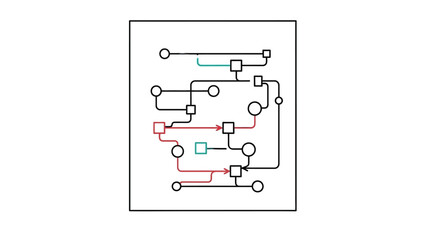 Abstract diagram illustrating complex network connections and data flow within a system, representing intricate processes and logical pathways for visualization