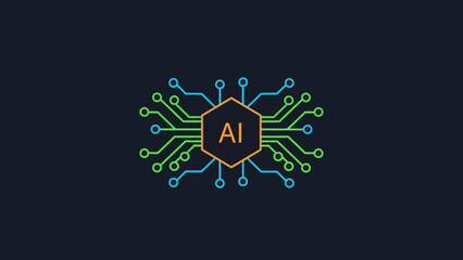 Minimalist vector illustration of a human brain with circuit board connections, symbolizing artificial intelligence, cognitive technology, and digital thought processes