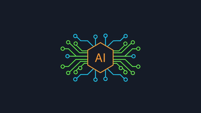 Minimalist vector illustration of a human brain with circuit board connections, symbolizing artificial intelligence, cognitive technology, and digital thought processes