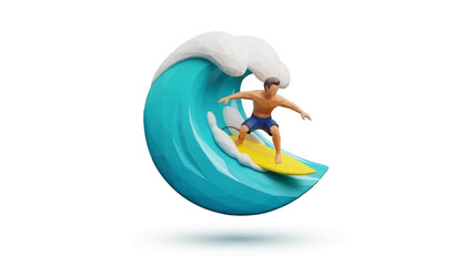 Surfer Riding a Turquoise Wave with White Foam on a Bright Sunny Day - A Vibrant Symbol of Summer Recreation and Adventure