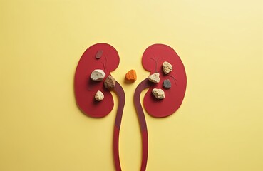 Red kidney illustration with stones. Abstract kidney stones symbolize medical kidney problems. Painful organ condition concept. Health care visual for articles and web.