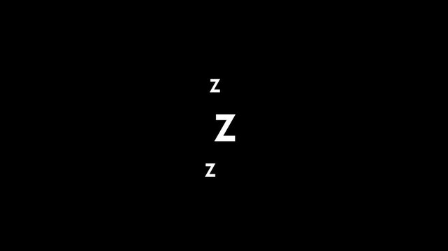 Sleepy z letter icon animation on black background with smooth motion
