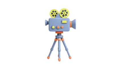3D Rendered Cartoon Movie Camera on Tripod