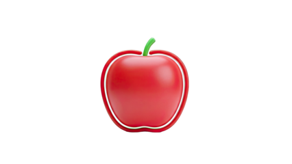3D Rendered Red Apple with Green Stem and White Outline