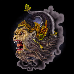Illustration in fantasy form of a monkey head in Balinese art version