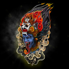 Illustration in fantasy form of black magic in Balinese art version