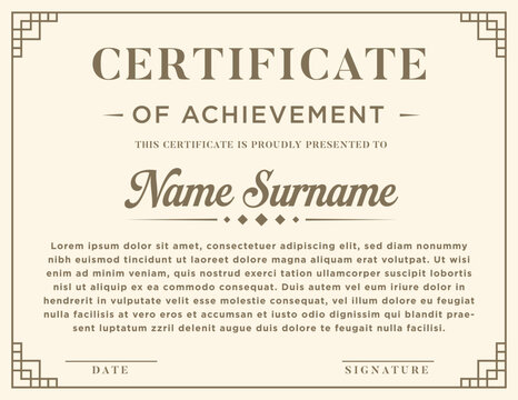 Certificate card template in vector format with professional typography, featuring vintage layout for achievement awards, diplomas, and appreciation documents. - Powered by Adobe