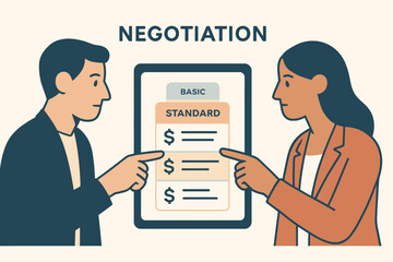 Naklejka premium Negotiation between a man and a woman over a contract.