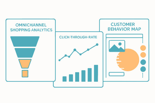 Omnichannel Shopping Analytics ClickThrough Rate and Customer Behavior Map Illustrations. - Powered by Adobe