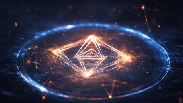 Mystical hexagram with glowing magical symbols in cosmic setting for spiritual design