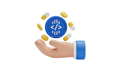 Hand Holding Code Symbol with Pills