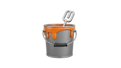 Paint Bucket with Stirrer and Dripping Orange Paint