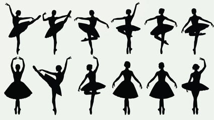 Collection of ballet dancer silhouettes in various poses. © Ceng