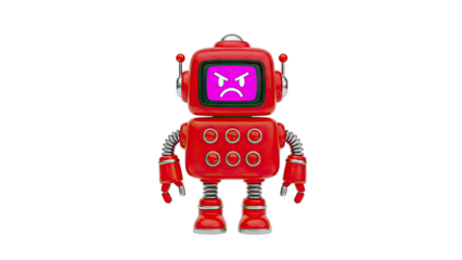 Red robot with an angry face on its screen