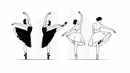 Four graceful ballerinas performing elegant ballet poses in a line. © Ceng