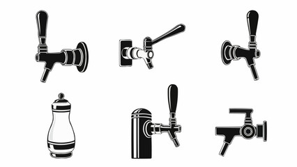 Obraz premium Collection of various beer taps and dispensers in silhouette style.