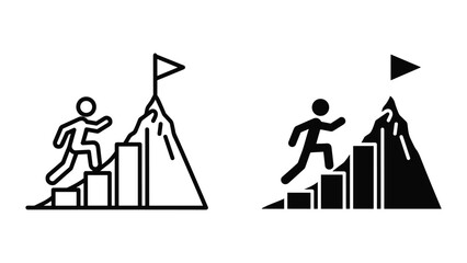 Climbing to the top of the mountain with flag