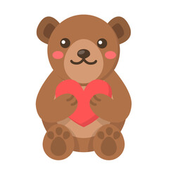 Fototapeta premium Cute Brown Bear Holding Red Heart, Adorable Illustration for Love, Family, and Friendship, Valentine Theme