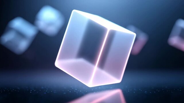 Futuristic cube glowing cube abstract cube 3d shape transparent glass floating object neon light digital background minimal design modern geometry neon cube glowing cube glass cube floating cube