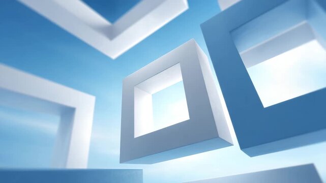 Floating square frame abstract geometry 3d shape white frame blue sky minimal design modern background surreal scene clean art creative concept empty modern shape light background concept creative