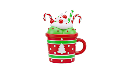 Christmas Hot Chocolate Mug with Candy Canes and Cherries