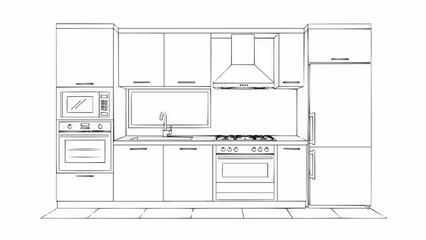 Modern Kitchen Design Blueprint Illustration.