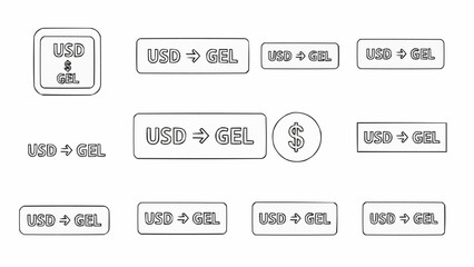 USD to GEL currency exchange rate icons and symbols.